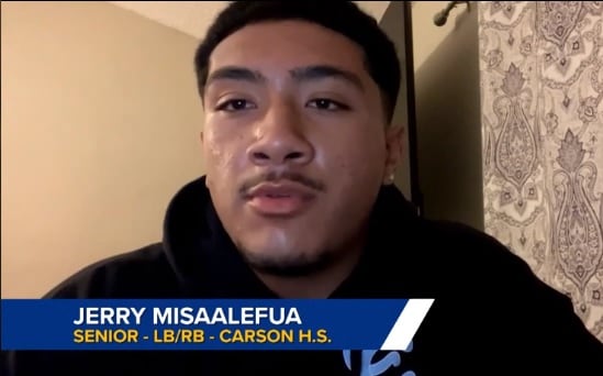 Carson football senior Jerry Misaalefua is one of the best two-way players in the City Section